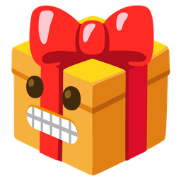 grimacing face and wrapped gift