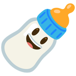 grinning face with big eyes and baby bottle