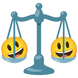 grinning face with big eyes and balance scale