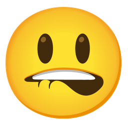 grinning face with big eyes and biting lip