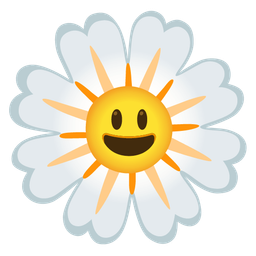 grinning face with big eyes and blossom