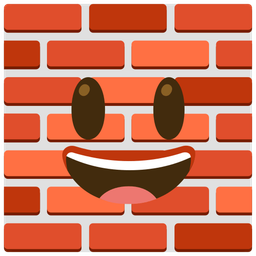 grinning face with big eyes and brick