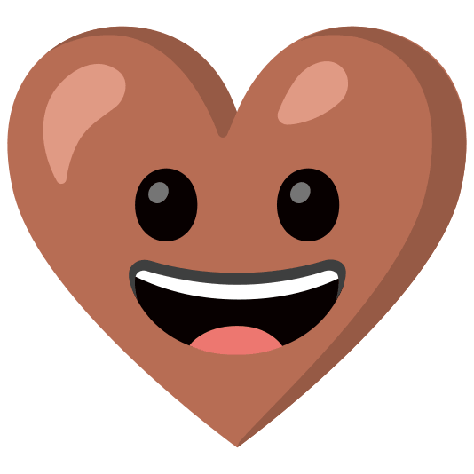 grinning face with big eyes and brown heart