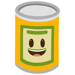 grinning face with big eyes and canned food