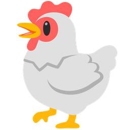 grinning face with big eyes and chicken