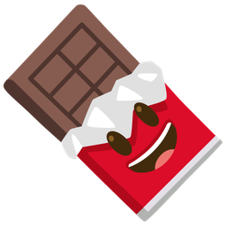 grinning face with big eyes and chocolate bar