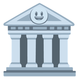 grinning face with big eyes and classical building