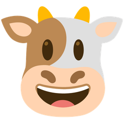 grinning face with big eyes and cow face