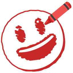 grinning face with big eyes and crayon