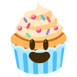 grinning face with big eyes and cupcake