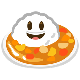 grinning face with big eyes and curry rice