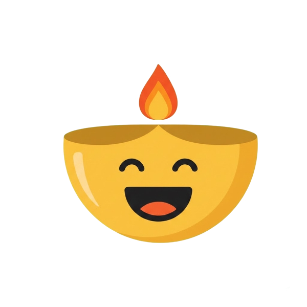 Grinning face with big eyes and Diya lamp