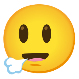 grinning face with big eyes and face exhaling