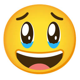 grinning face with big eyes and face holding back tears