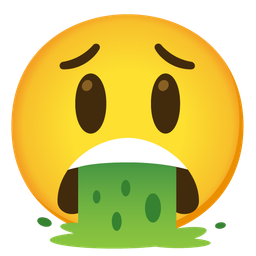 grinning face with big eyes and face vomiting