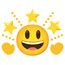 grinning face with big eyes and glowing star