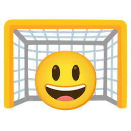 grinning face with big eyes and goal net