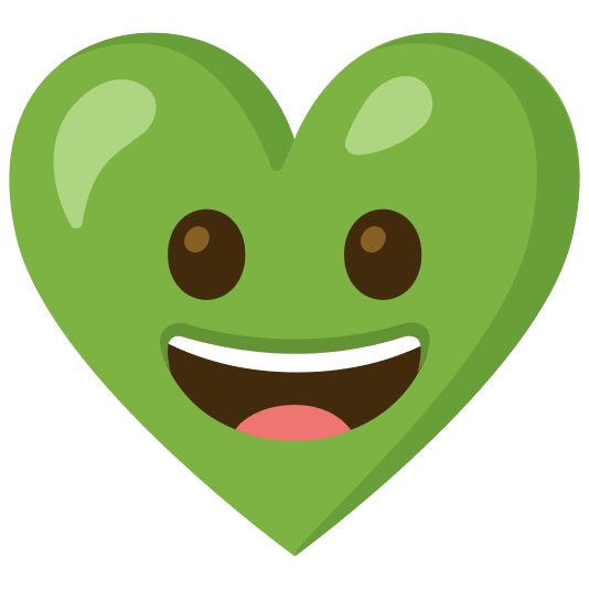 grinning face with big eyes and green heart