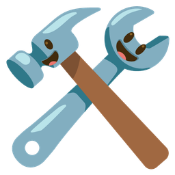 grinning face with big eyes and hammer and wrench