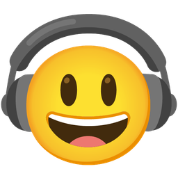 grinning face with big eyes and headphone