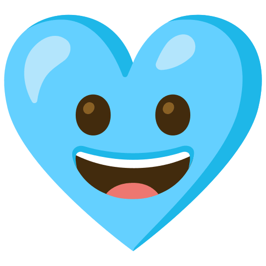 grinning face with big eyes and light blue heart