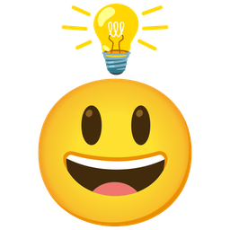 grinning face with big eyes and light bulb