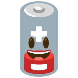 grinning face with big eyes and low battery