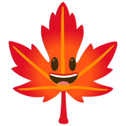 grinning face with big eyes and maple leaf