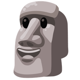 grinning face with big eyes and moai