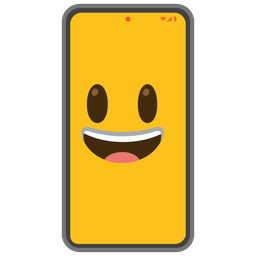 grinning face with big eyes and mobile phone