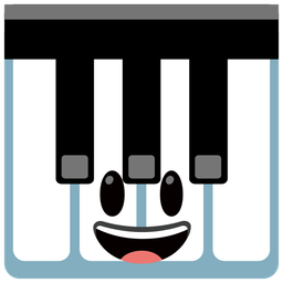 grinning face with big eyes and musical keyboard