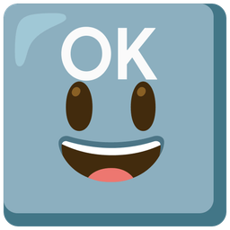 grinning face with big eyes and OK button