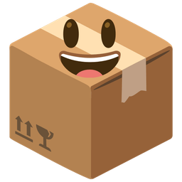 grinning face with big eyes and package