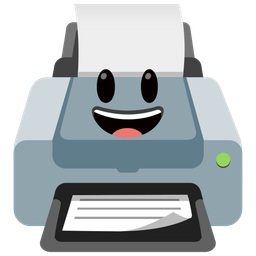 grinning face with big eyes and printer