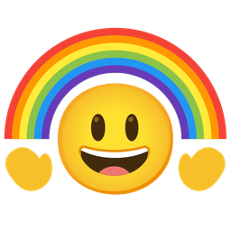 grinning face with big eyes and rainbow