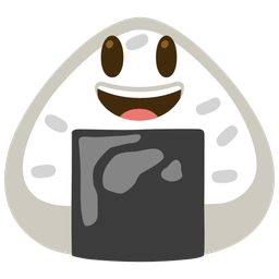 grinning face with big eyes and rice ball