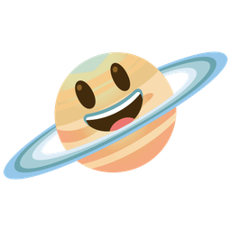 grinning face with big eyes and ringed planet