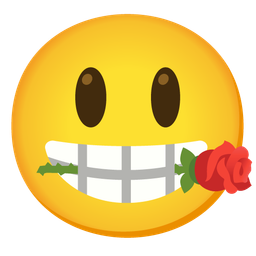 grinning face with big eyes and rose