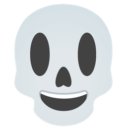 grinning face with big eyes and skull