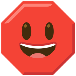 grinning face with big eyes and stop sign