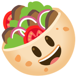 grinning face with big eyes and stuffed flatbread