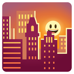 grinning face with big eyes and sunset