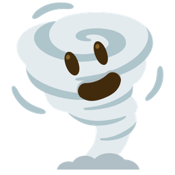 grinning face with big eyes and tornado