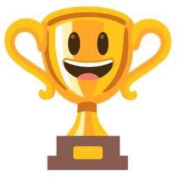 grinning face with big eyes and trophy