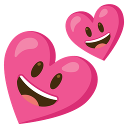 grinning face with big eyes and two hearts