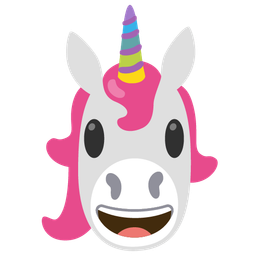 grinning face with big eyes and unicorn