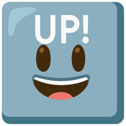 grinning face with big eyes and UP! button