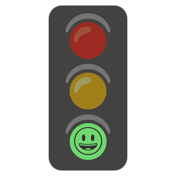 grinning face with big eyes and vertical traffic light