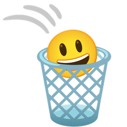 grinning face with big eyes and wastebasket