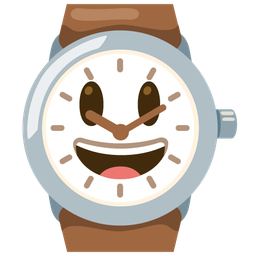 grinning face with big eyes and watch
